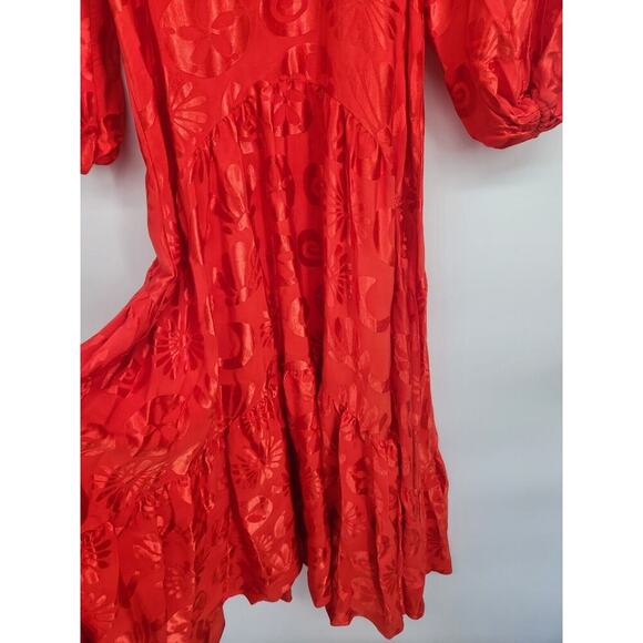 NWD Farm Rio Long-Sleeve V-Neck Jacquard Maxi Dress Size XXS Red #8A405 - Picture 4 of 12